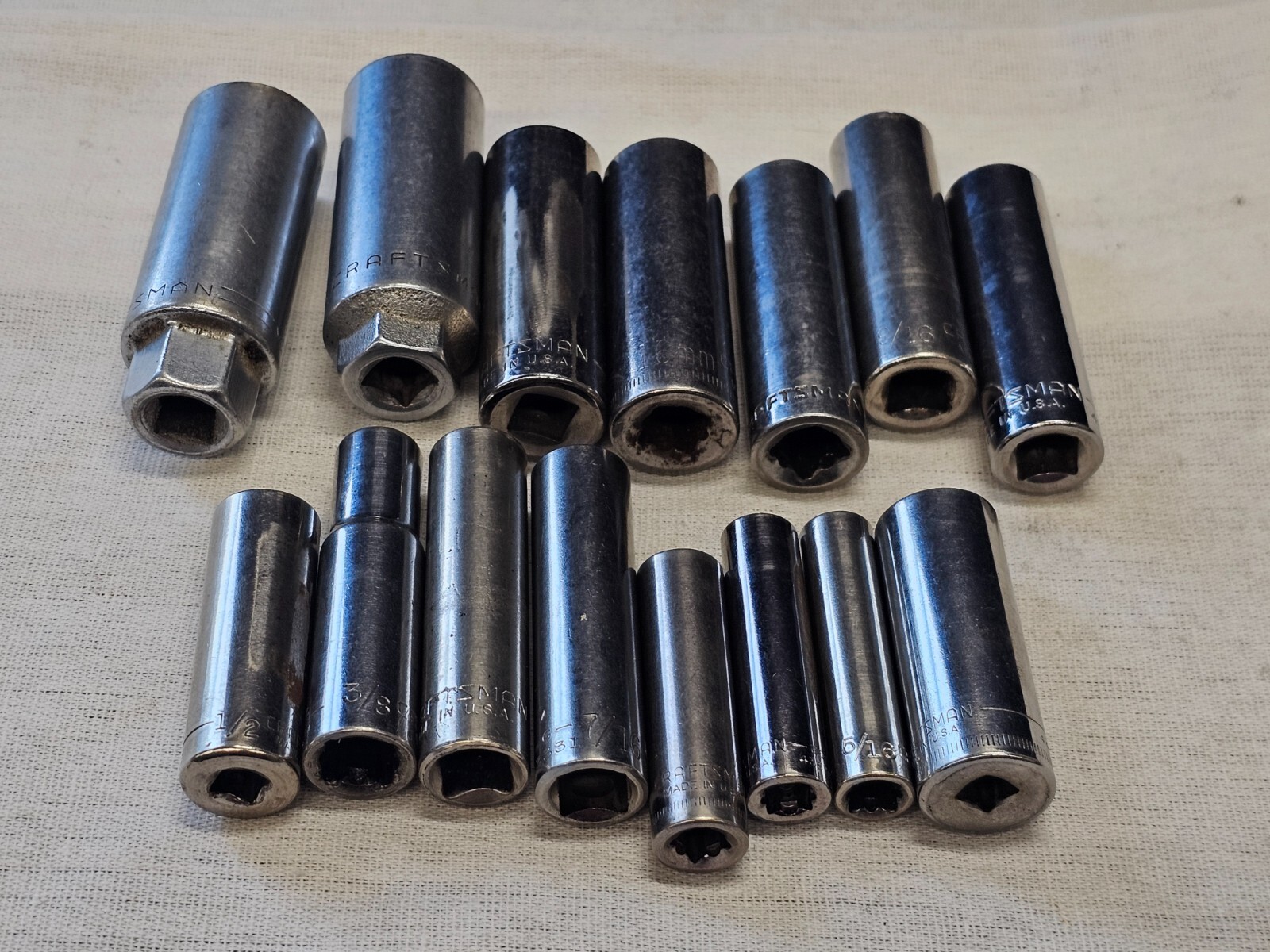 15 Craftsman Deep Well Sae Metric Socket Set 1/4 3/8 Drive 10 14 16mm 5/8 V G G1