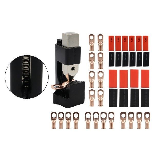 Hammer Lug Crimper Tool Set with Wire Lugs and Heat Shrink Tubes for Cables
