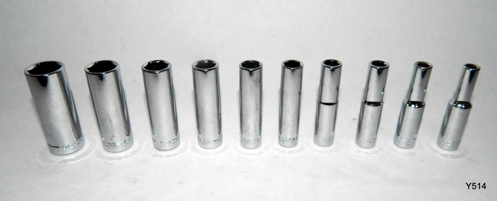 11 Chrome Craftsman 6 point quarter inch deep sockets Z-AH 13mm, 9mm 10mm, 7mm