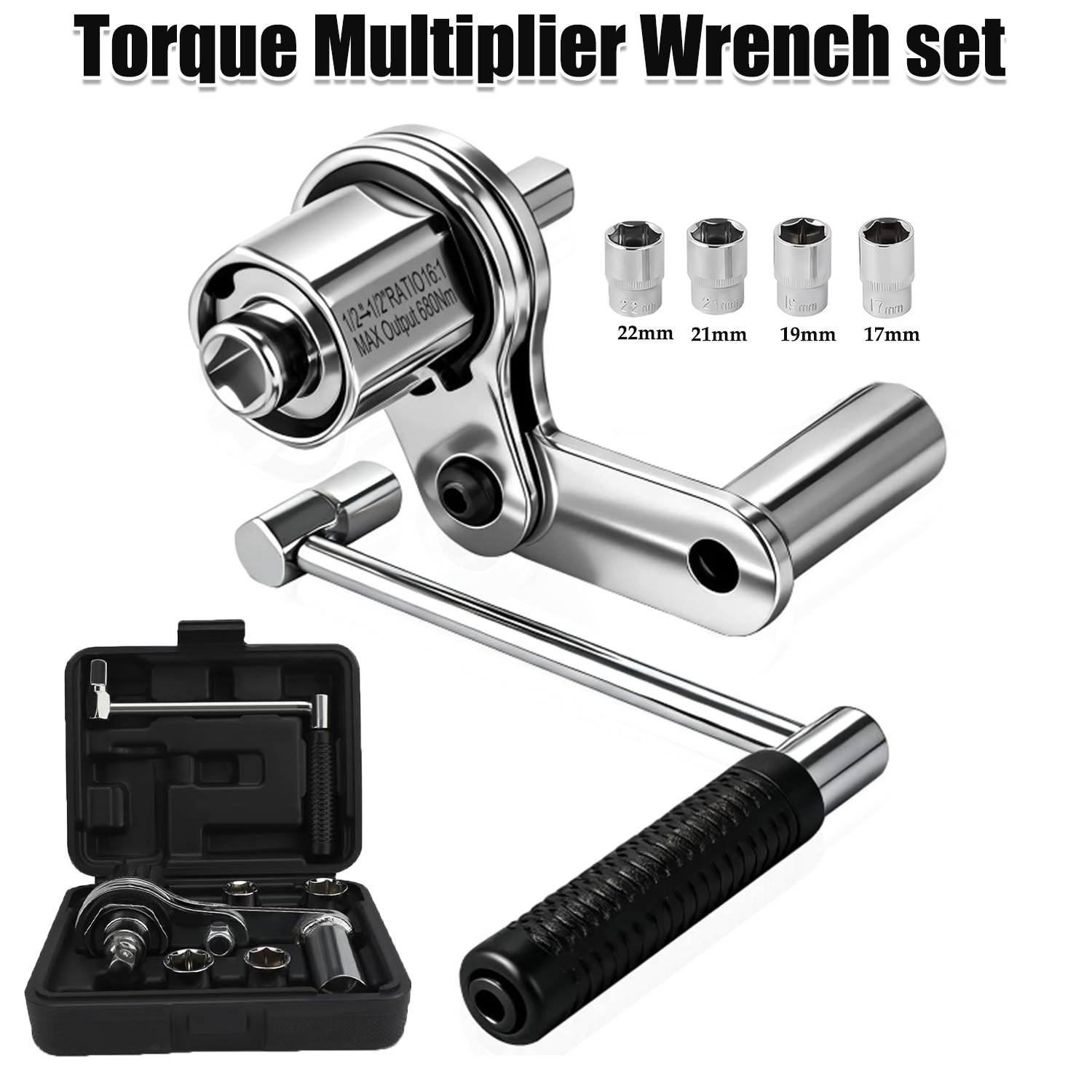 1/2″ Torsional Torque Multiplier Wrench Lug Nut Remover 17/19/21/22mm Tire Tool