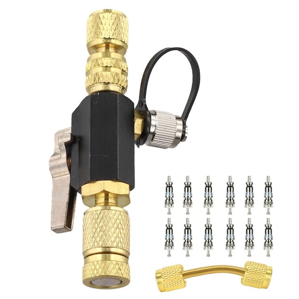 HVAC Valve Core Removal Tool Set with 14 SAE Extension and Multiple Valve Sizes