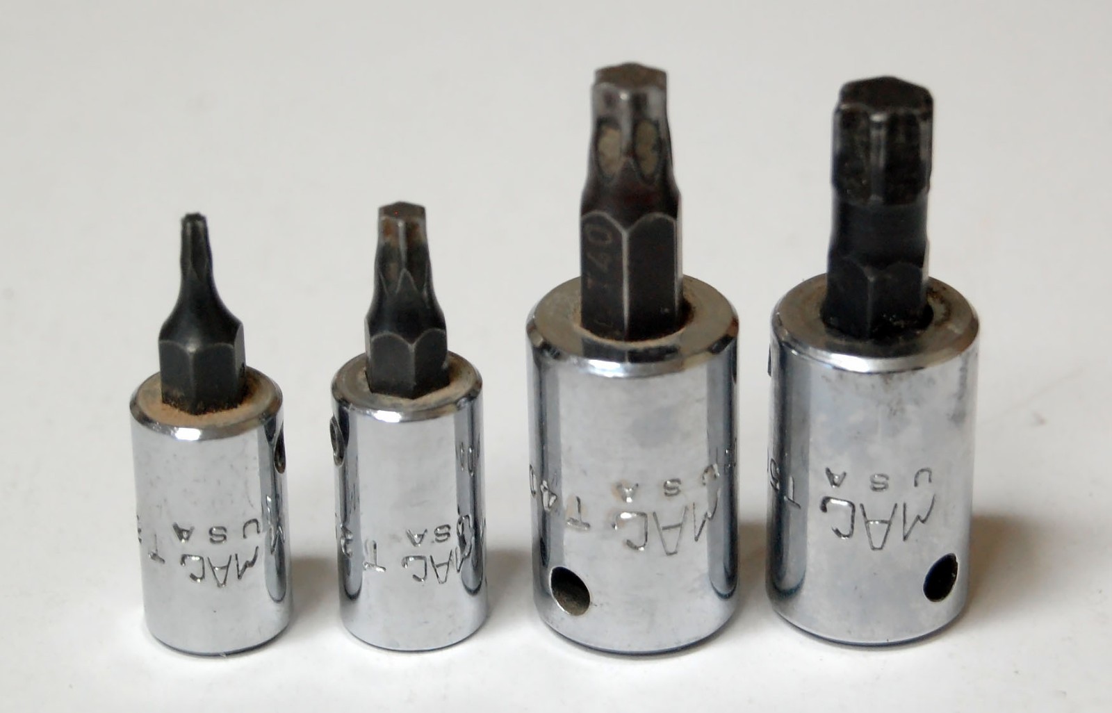 Four MAC Torx Bits Sockets T8 & T25 1/4″ Drive T40 & T50 3/8″ Drive USA