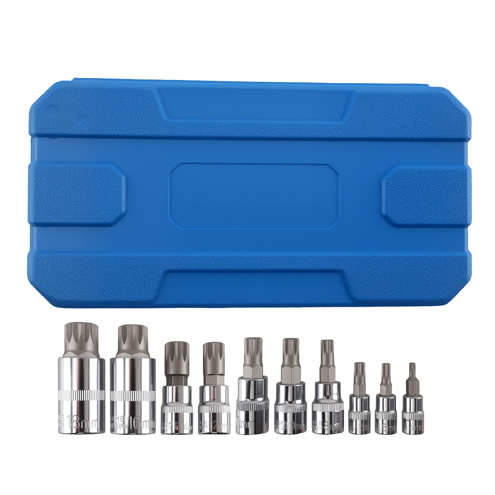 10 pc Triple Square Spline Bit Socket Set M4 to M18 Boxed Kit US 12 point