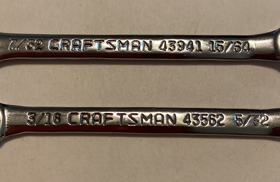 Two Craftsman Ignition Combination Wrenches 7/32×15/64 & 3/16×5/32