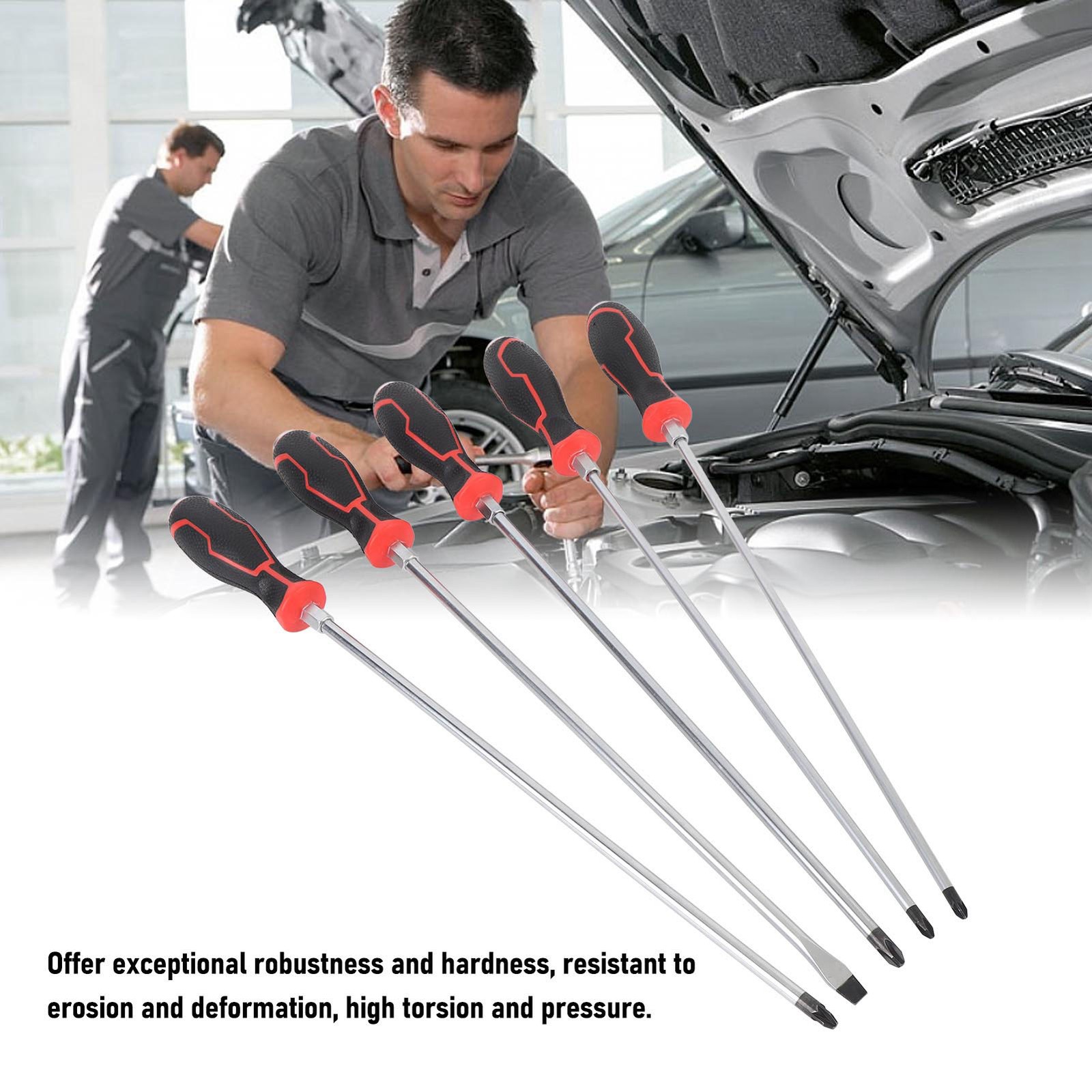 5Pcs 450mm Extra Long Screwdriver Tool Ergonomic For Auto Repair Premium