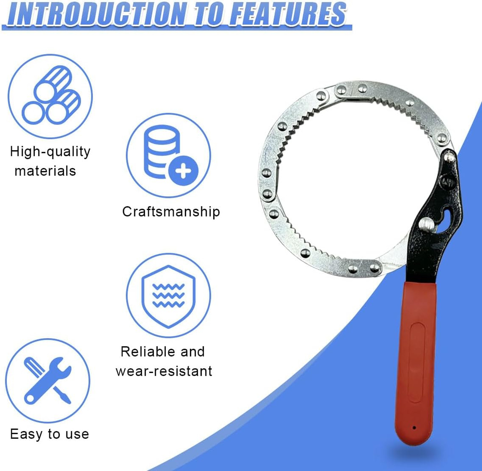 Adjustable Car Oil Filter Wrench, Heavy-Duty Metal Removal Tool for 70-90mm