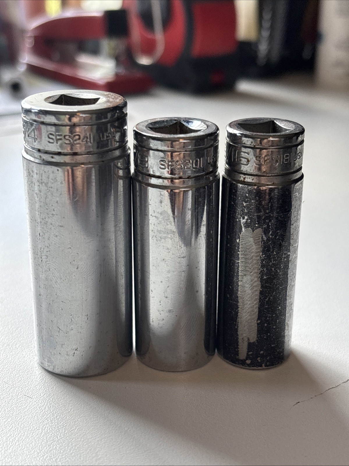 3 Snap-on 3/8″ Drive 6-Pt Deep Socket 3/4” SFS241 5/8” SFS201 9/16” SFS181 🇺🇸