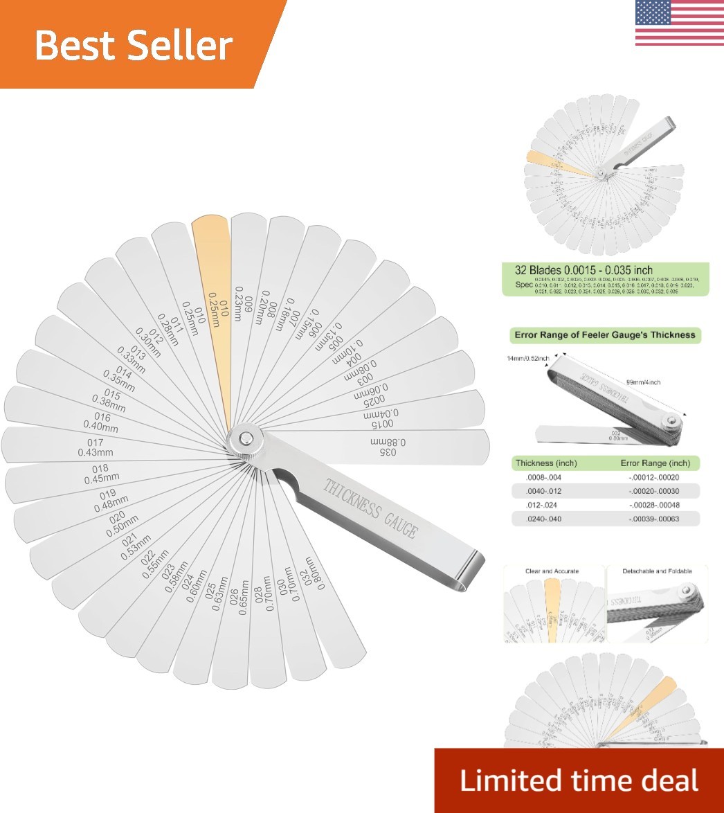Manganese Steel Feeler Gauge Set 32 Blades for Accurate Valve Adjustment