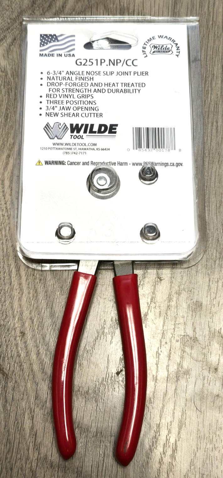 WILDE Tools USA G251P.NP-CC 6-3/4″ Adjustable Angle Nose Slip Joint Pliers