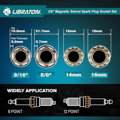 8PCS Magnetic Spark Plug Socket Set 3/8″ Drive, Swivel Head, Thin Wall, Auto Rep