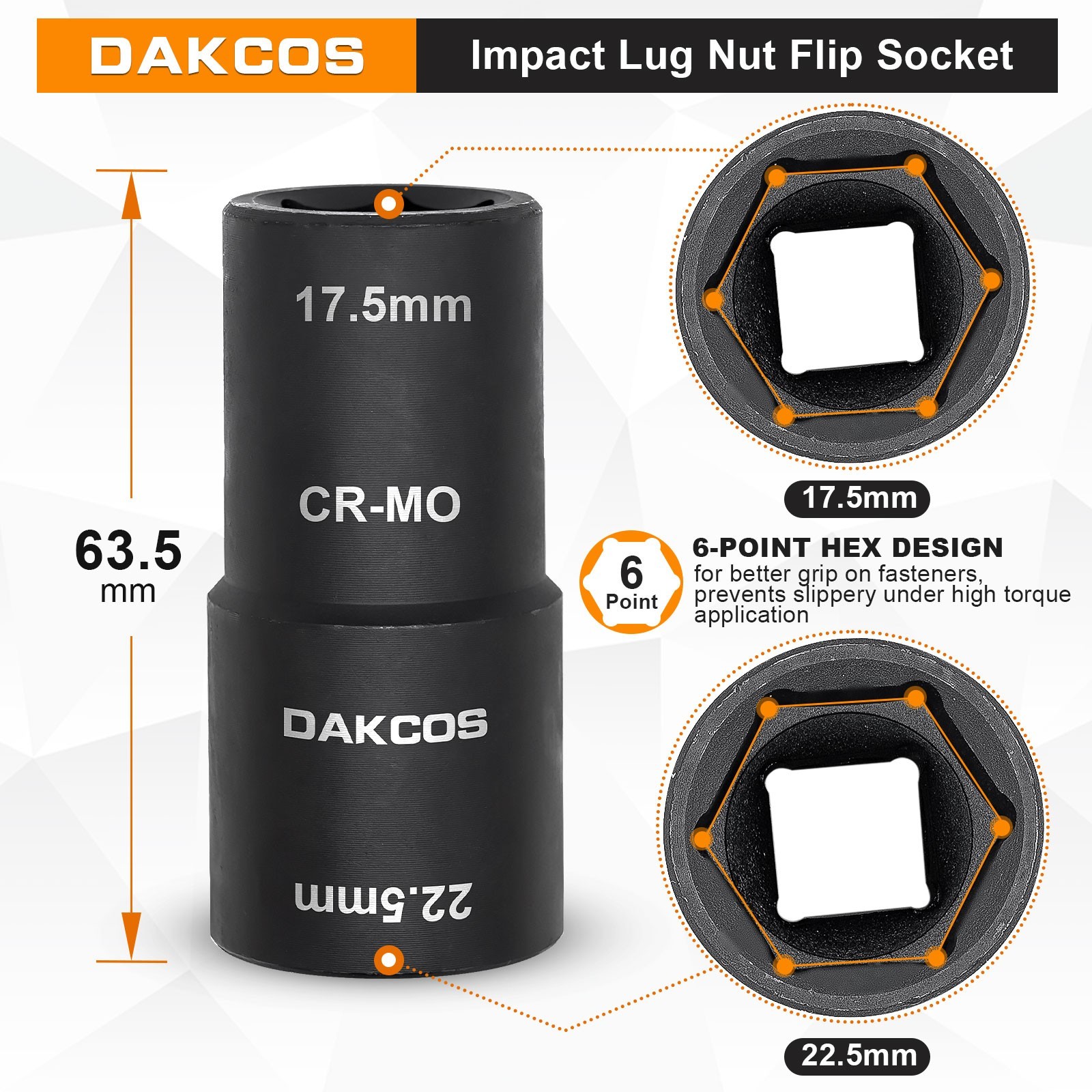 DAKCOS 17.5 x 22.5 mm Impact Wrench Nuts, 1/2 Inch Double Head Power Socket