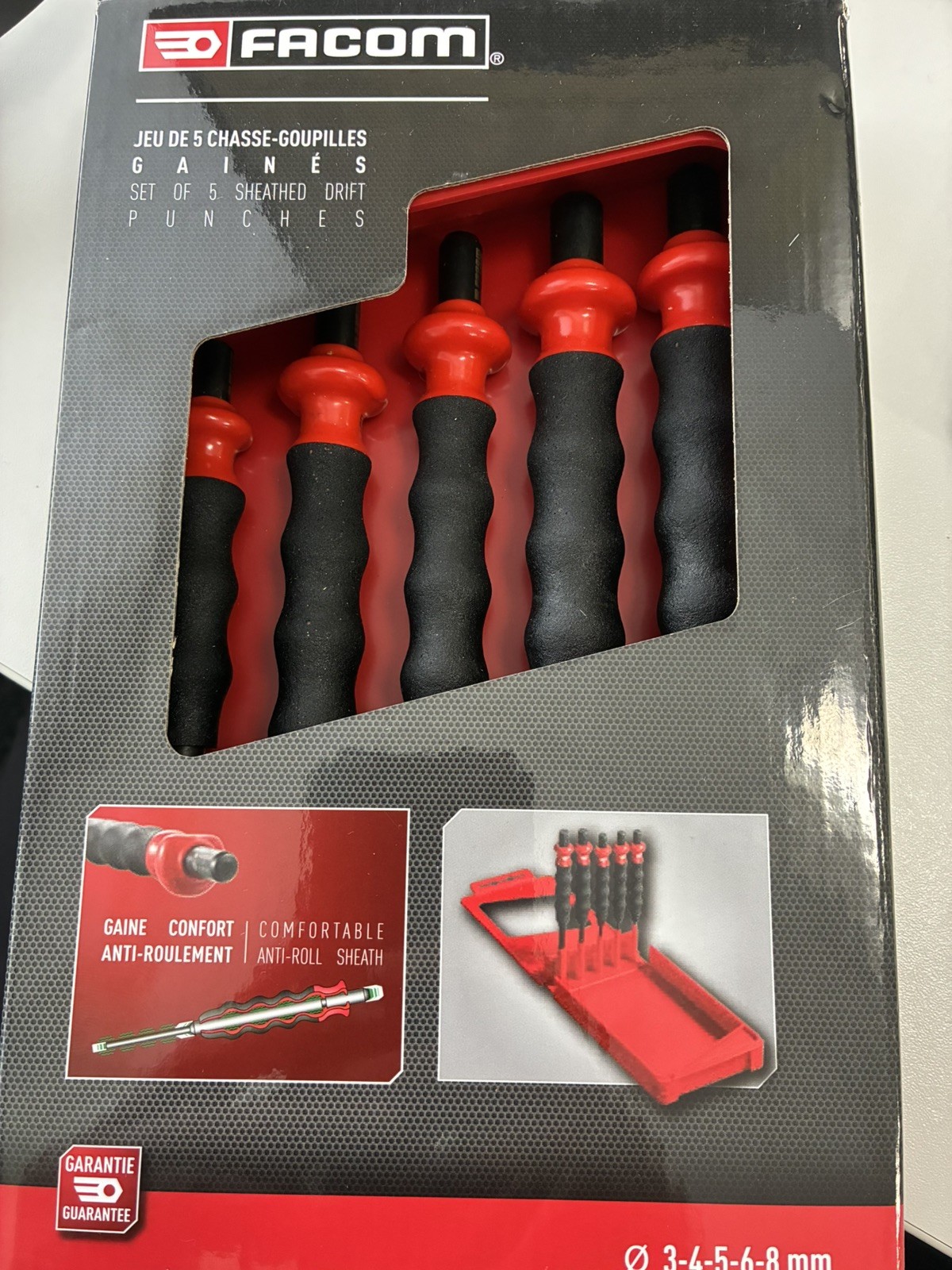 FACOM SPECIAL 5 PIECE SHEATHED ANTI VIBRATION DRIFT PUNCH SET IN HOLDER 249.G