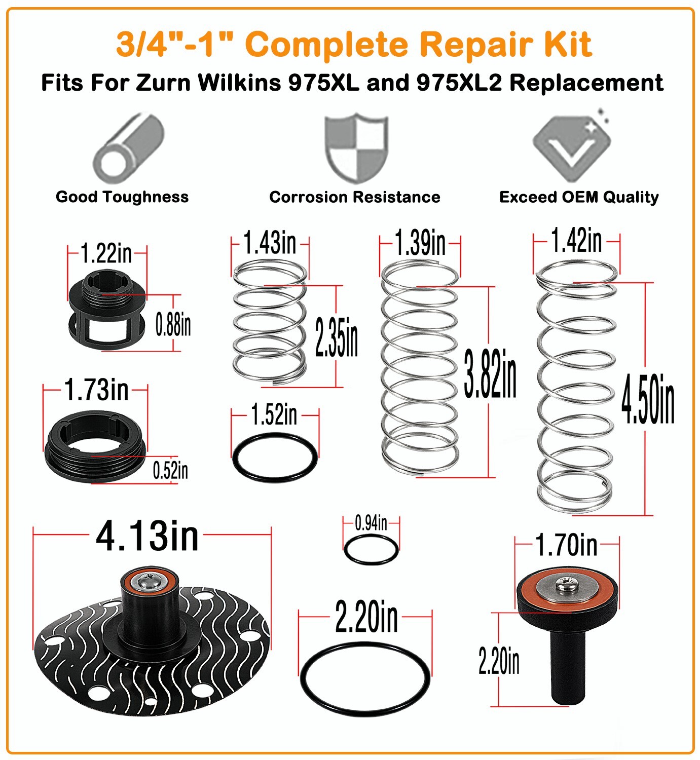 3/4″-1″ Replace for Wilkins 975XL and 975XL2 Complete Repair Kit compatible with