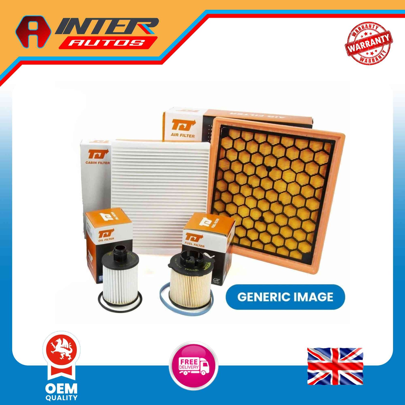 TJ Filters Service Kit Air + Fuel + Oil + Cabin Pollen Filter Fits Opel Vauxhall