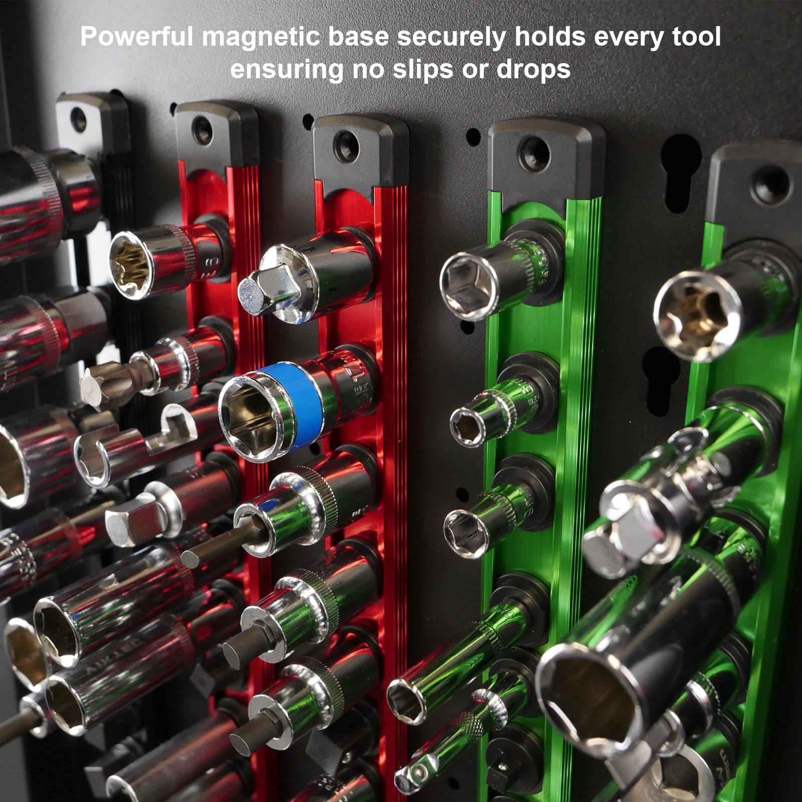 CXPRO Magnetic Socket Holder Organizer Set: 1/2 1/4 3/8(3PC）, Black Red Green