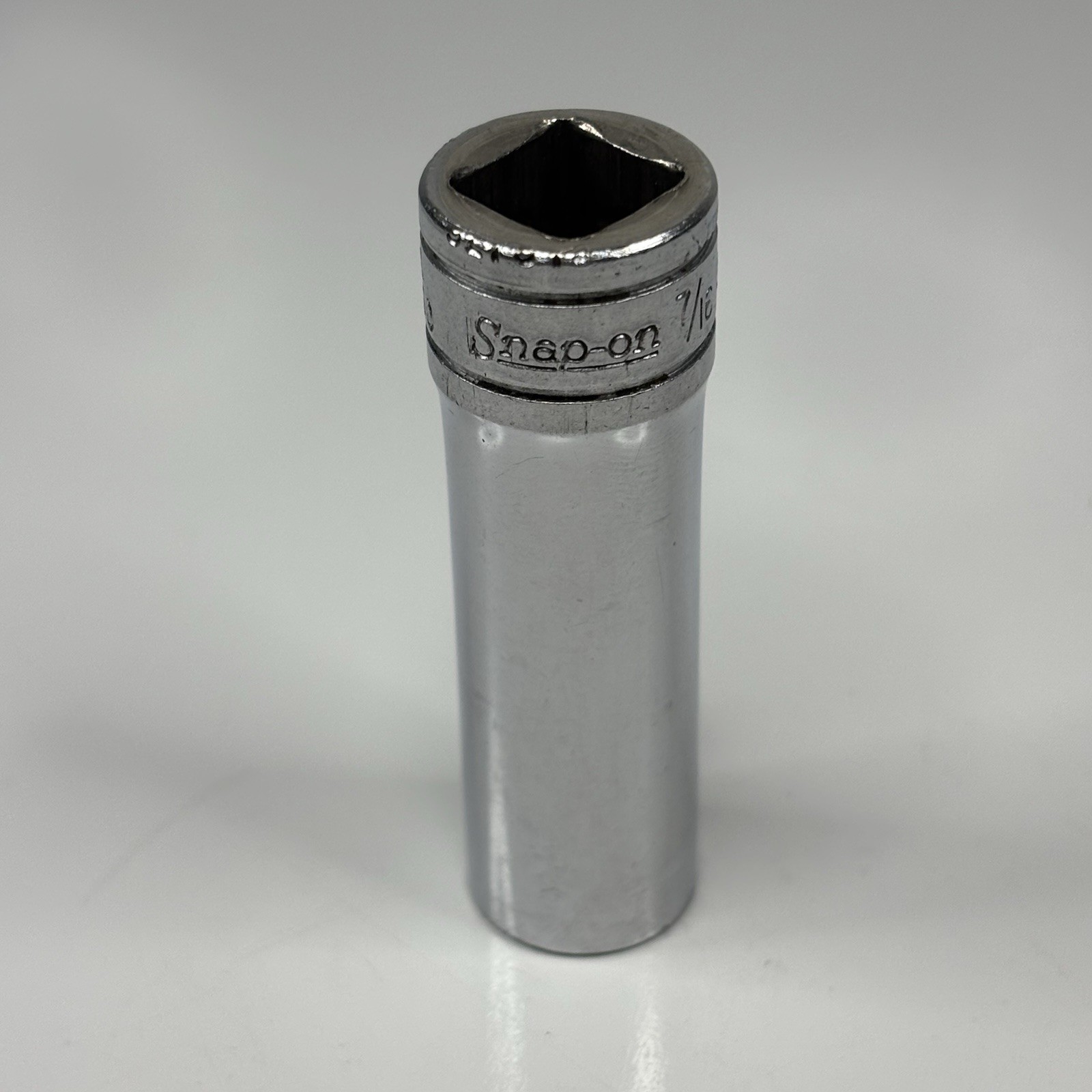 Snap On Tools SFS121 3/8 Drive 6Pt SAE 7/16 Flank Dr Deep Socket USA VTG 1968
