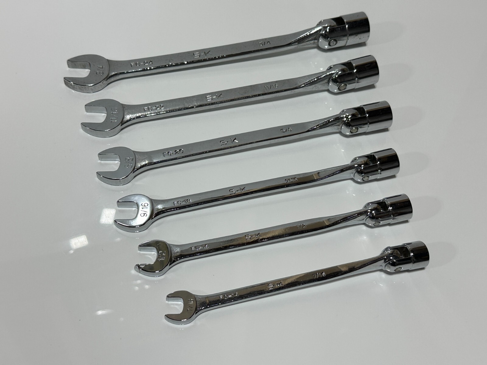 SK Tools USA (NEW) 6pc SAE 7/16-3/4” Flex Head Combination Wrench Set – 12 Point