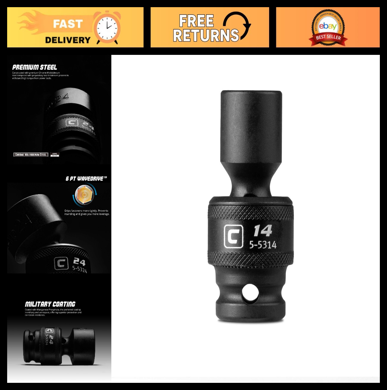 Universal 14mm Impact Socket 1/2″ Drive 6-Point Metric Tool for Mechanics
