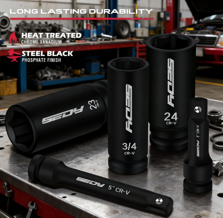 29PACS 1/2″ Drive Impact Socket Set SAE Metric Deep Shallow CR-V with Extensions