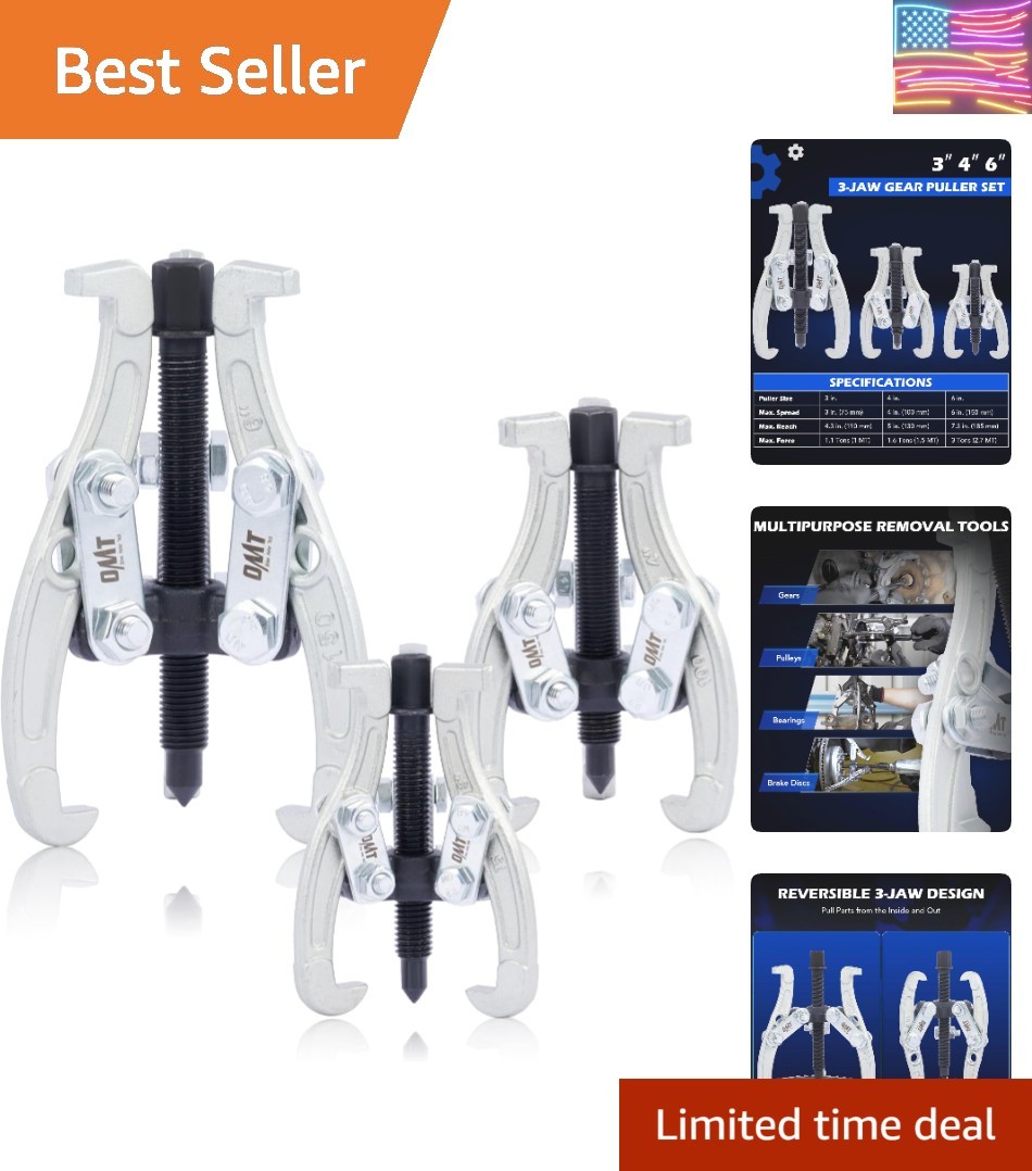 3in 4in 6in Gear Puller Set, 3-Jaw – for Pulley, Gear, Bearing, Flywheel
