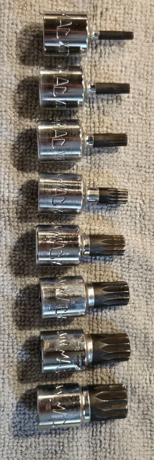 Mac Tools SXMTS8B 3/8″ Drive 8 pc Triple Square Driver Set, 4mm-16mm, Used