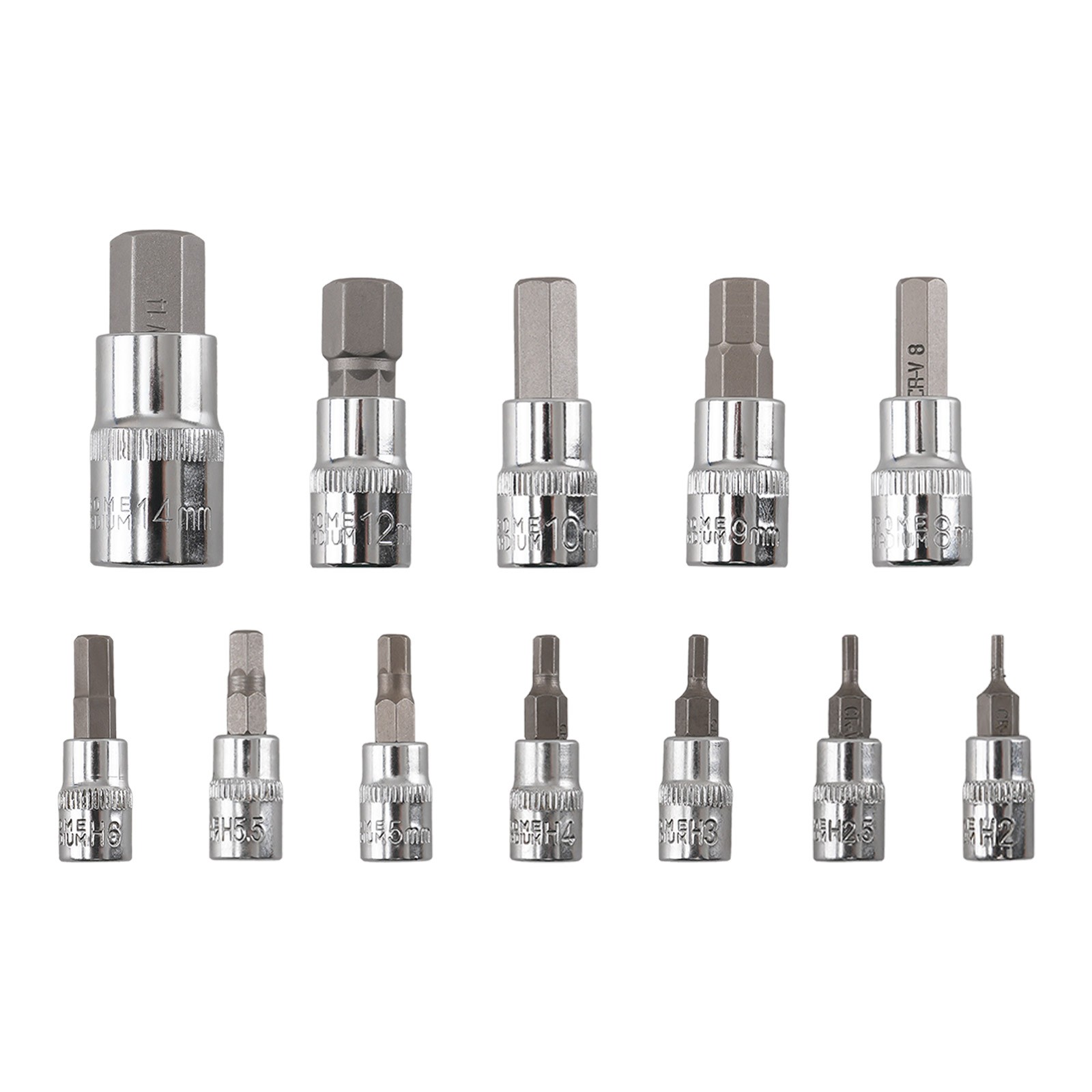 CRV Steel Hex Bit Socket Set 13Pc Metric 1/4 3/8 1/2 Drive Chrome 2-14mm