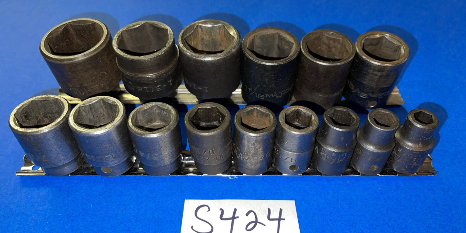 MAC TOOLS 15 PIECE 1/2 DRIVE SAE. SHORT IMPACT 6 POINT SOCKET SET 3/8 TO 1-1/4