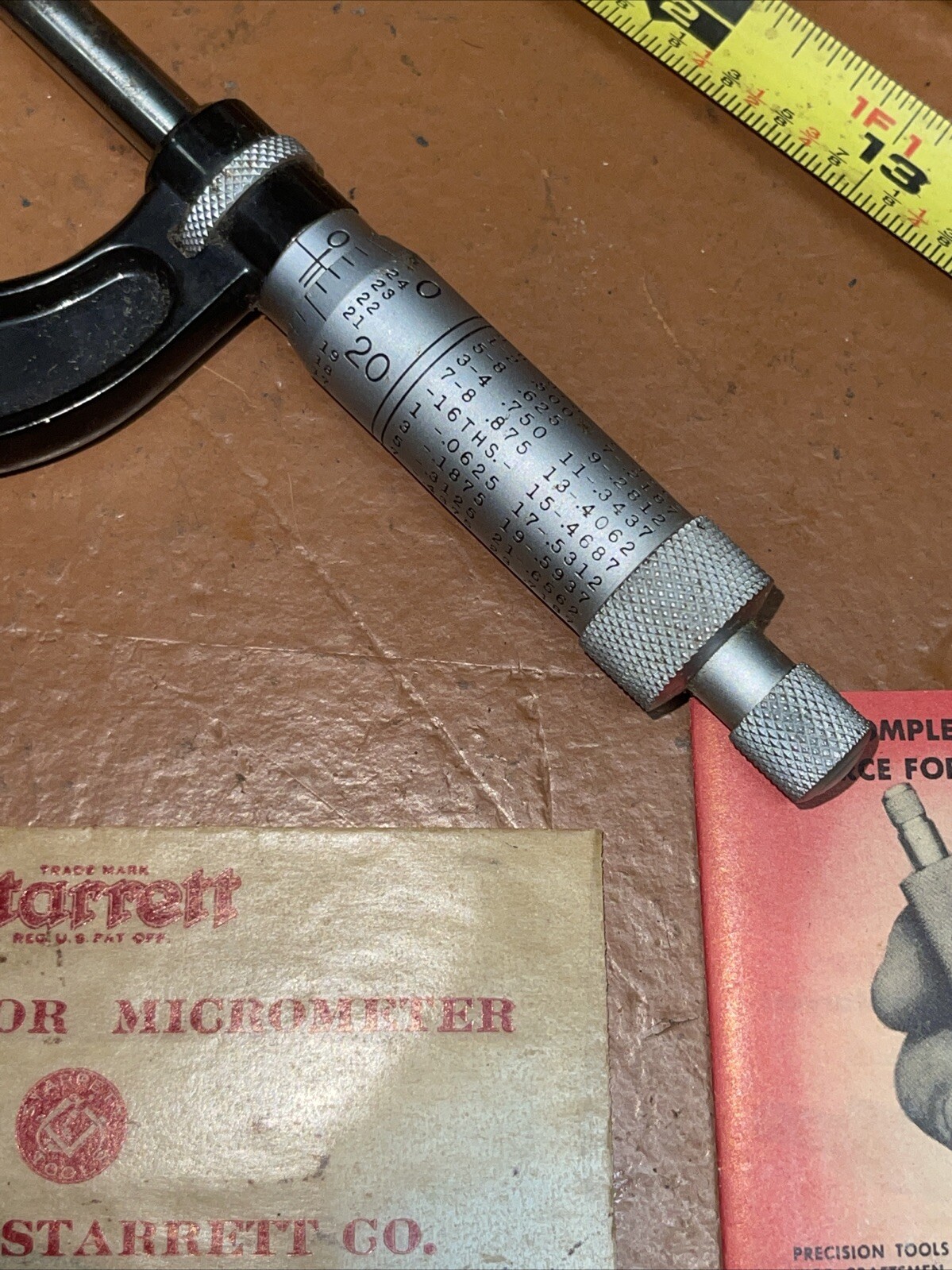 Vintage LS Starrett No 436 F 4361 1 In Micrometer CALIPER Box And Papers Wrench