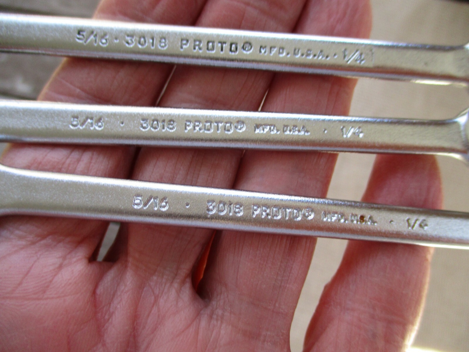 SET of (3)-NOS-«PROTO»#3018 5/16″x1/4″SAE-OPEN END WRENCH-USA-NEW OLD STOCK