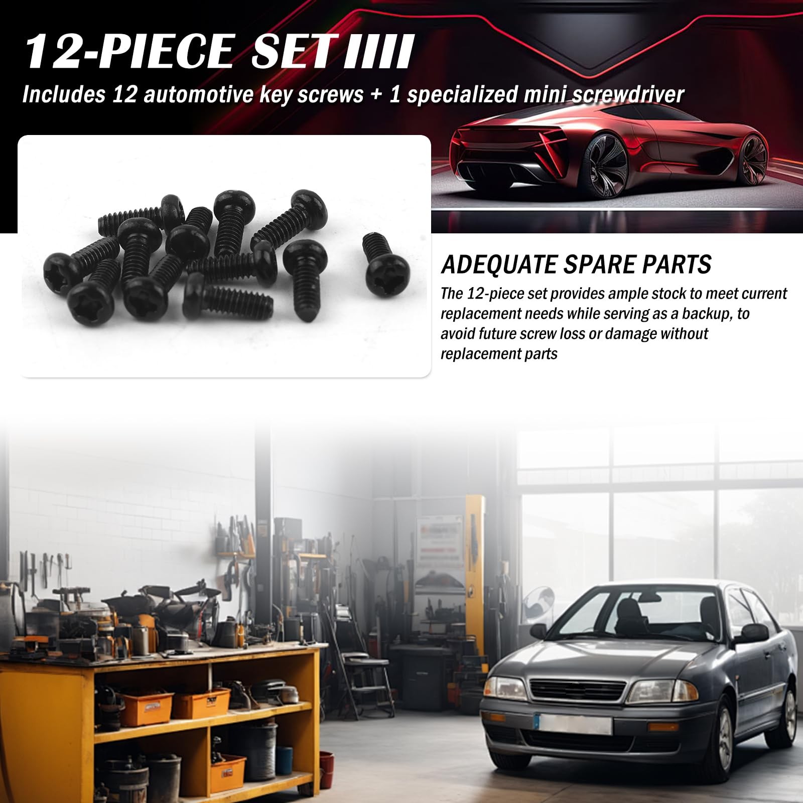 12PCS M2*5 Car Key Fob Screw 0.25×0.13×0.13 inch, Black