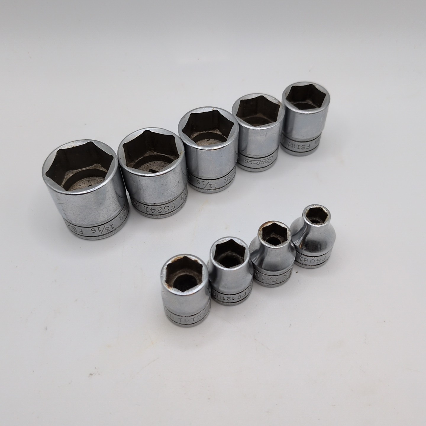 Snap-On 3/8″ Flank Drive SAE Standard SHALLOW 6 Point Socket SET 9 PCs See Desc