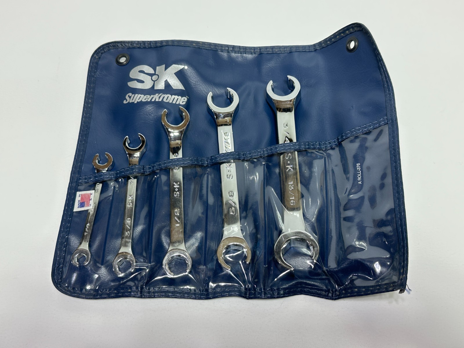 NOS SK Tools USA 381 SAE 1/4-7/8″ 5pc Flare Nut Line Wrench Set, 6 Point, Pouch