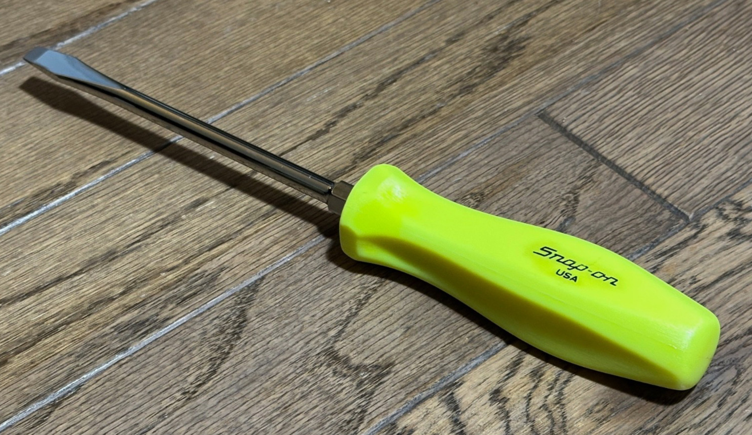 🇺🇸NEW Snap On Tools Hi-VIZ Yellow Hard Flat Blade Screwdriver Slotted 11″ Long