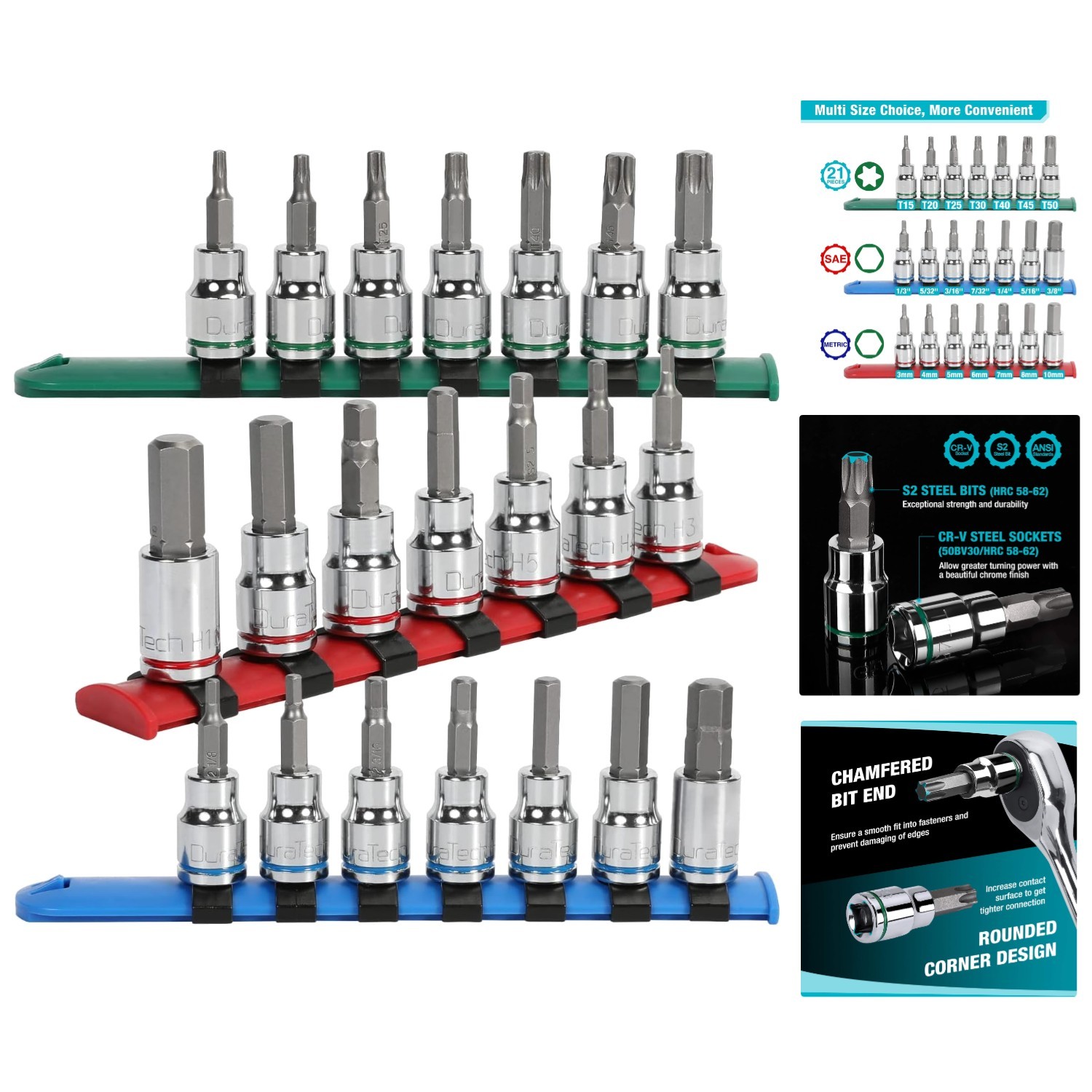 Durable 21-Piece Torx Bit Socket Set – Chrome Plated and Organized Storage