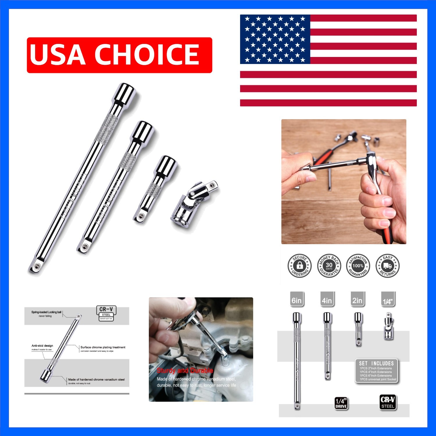 4 Piece 1/4 Inch Drive Extension Bar Set, 1/4 Inch Drive Socket Extension Set…