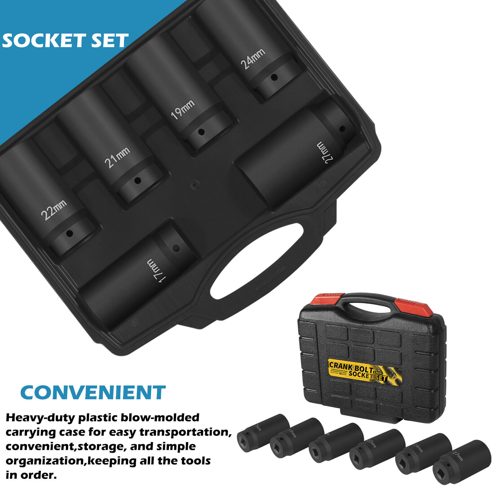 Crank Bolt Socket Set-17/19/21/22/24/27MM Harmonic Balancer Impact Socket 6PCS