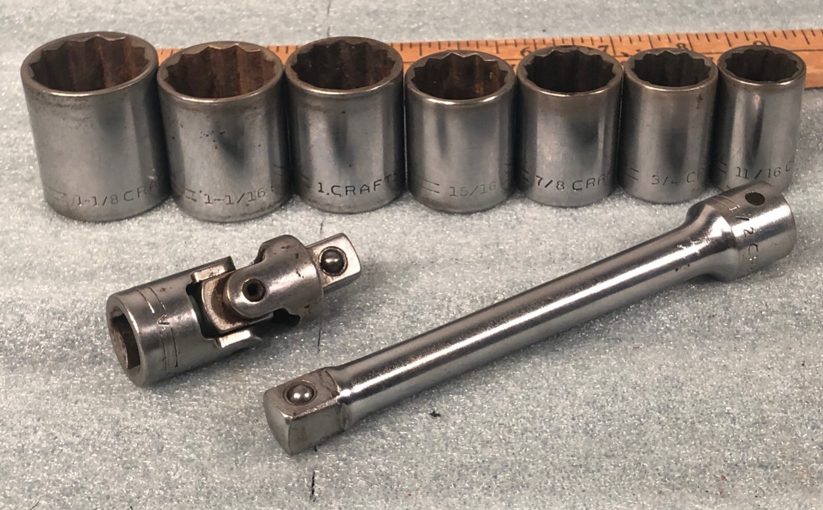 Craftsman 1/2″ Drive 9pc Socket Set =V= Forge 11/16″ to 1-1/8″ SAE Ext & Swivel