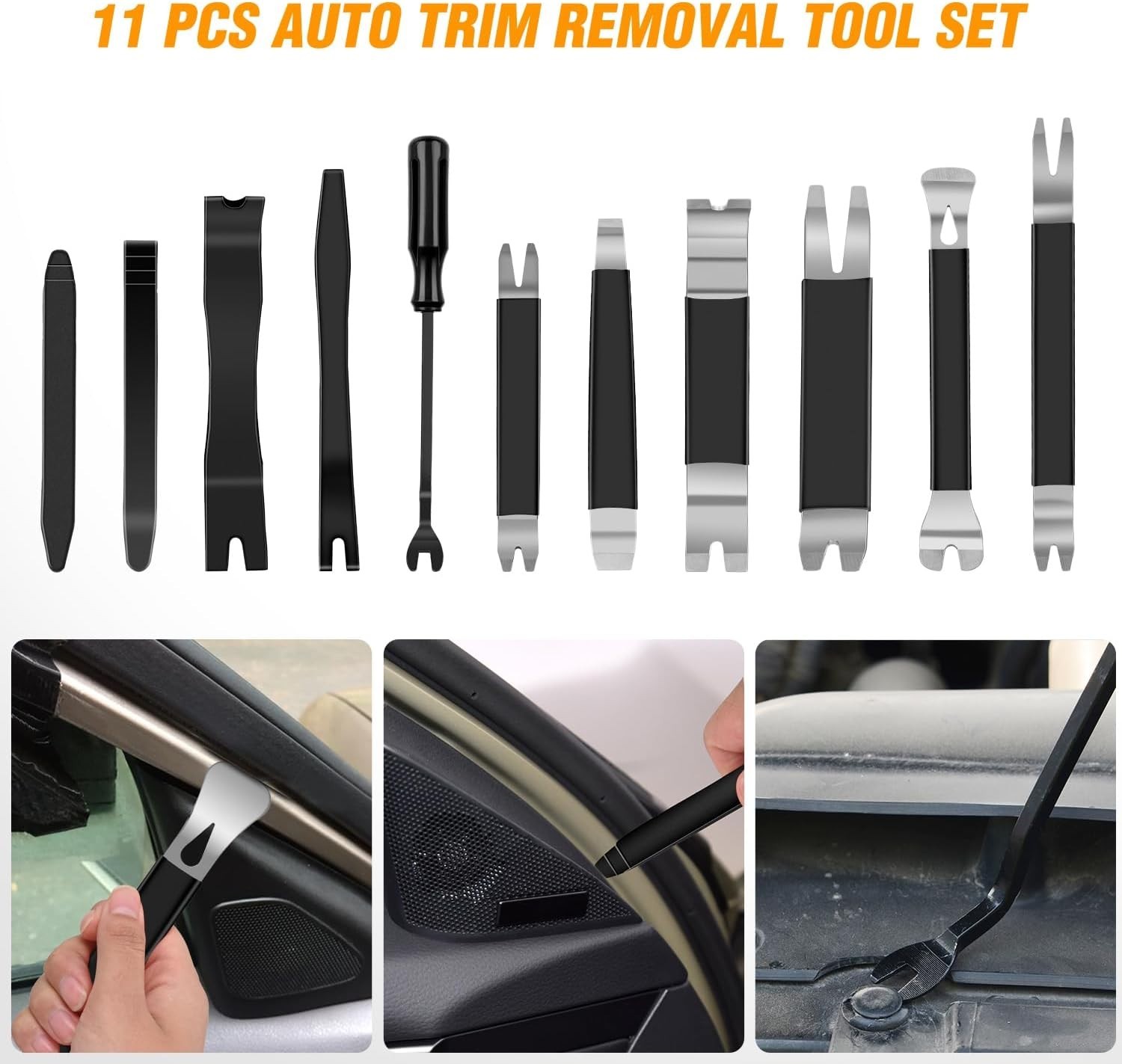 11PCS Car Trim Tools – Anti-Slip Metal & Nylon Fastener Remover Set