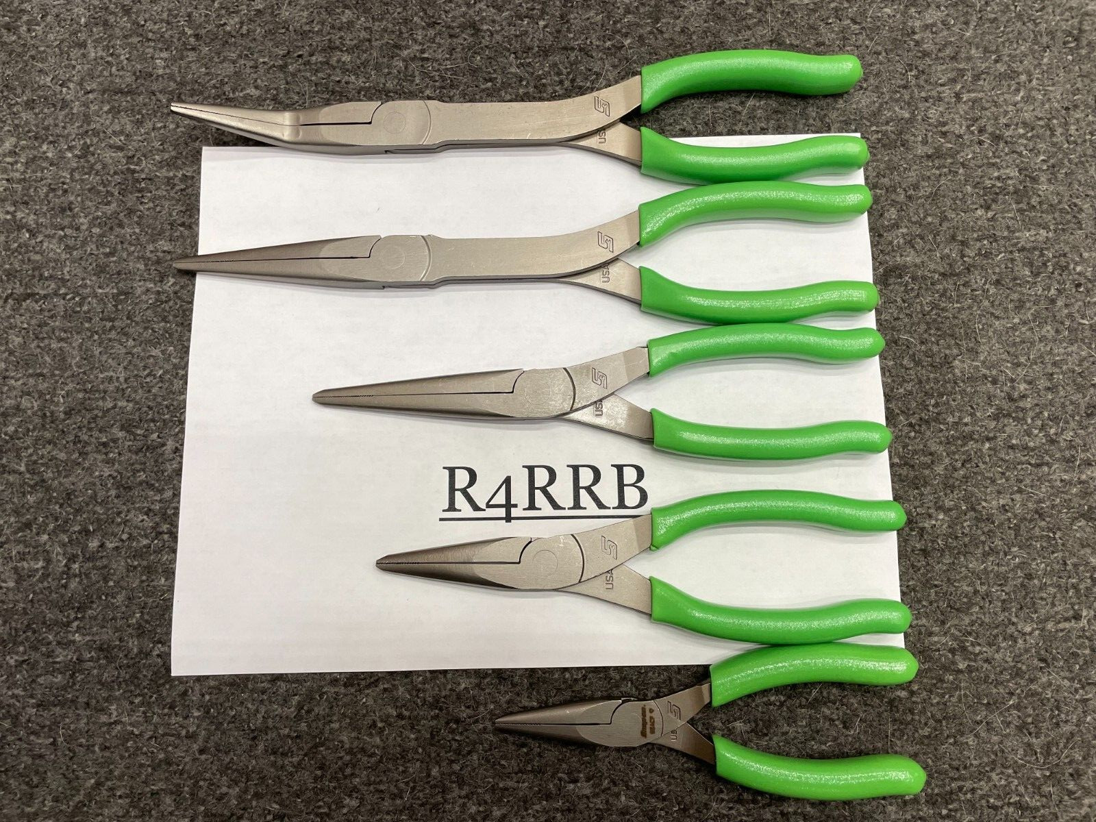 Snap-On Tools NEW 5 PIECE GREEN Soft Grip LONG Neck Needle Nose Pliers Lot Set