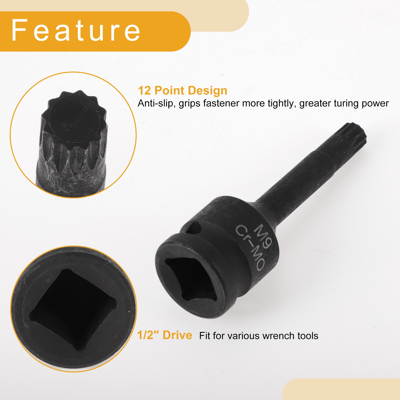 Universal 1/2 Inch Drive Impact Socket 8.5mm 12 Point CR-MO Black 1 Pc