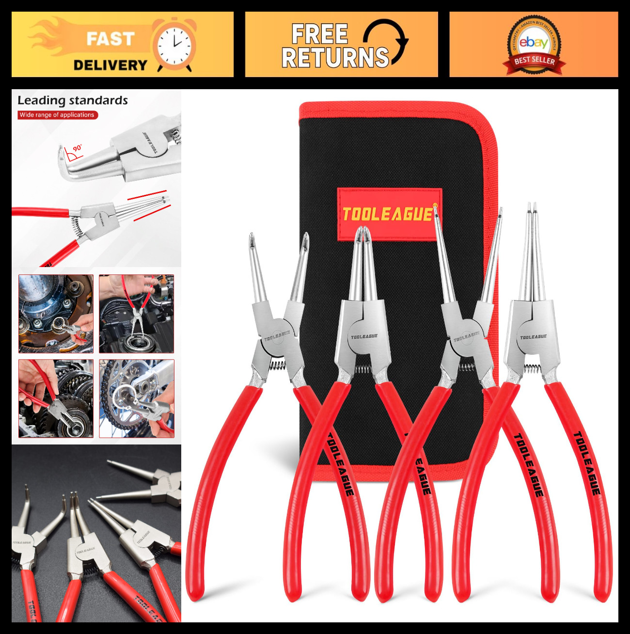 4 Pcs Snap Ring Pliers Set – 7″ Heavy Duty Circlip & Retaining Ring Tools