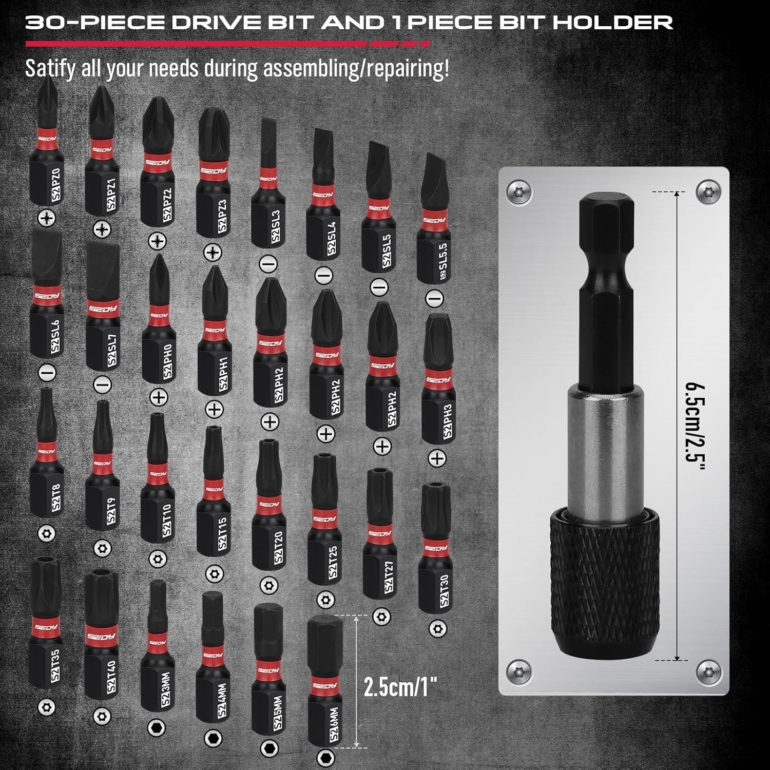 64-Piece 1/4″ Drive Impact Socket Wrench Driver-Bits Set, Cr-V Metric&SAE Dee…