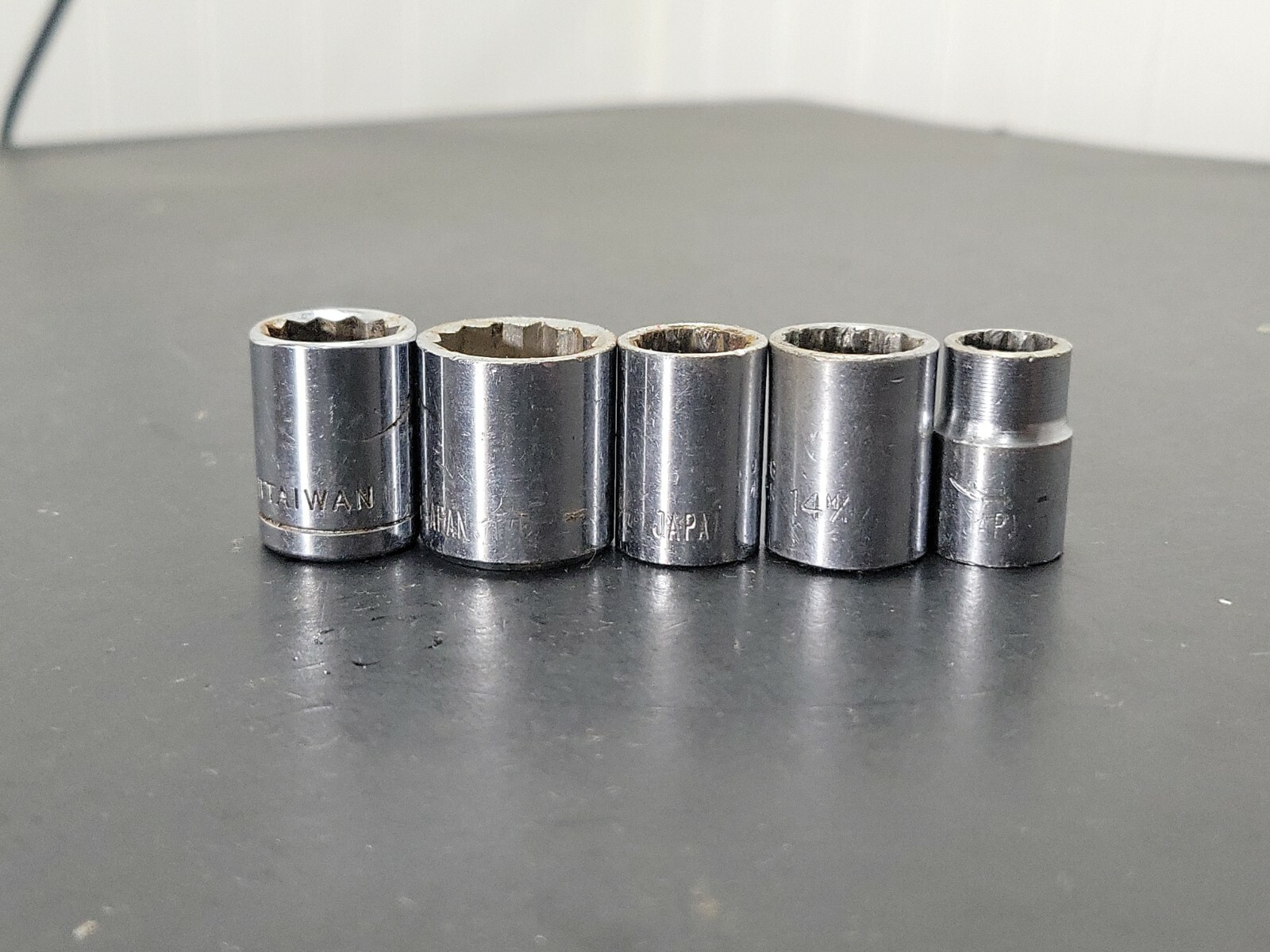 Lot of 5 Shallow Sockets 10mm 12mm 14mm 17mm Metric 3/8″ Drive 12 Point