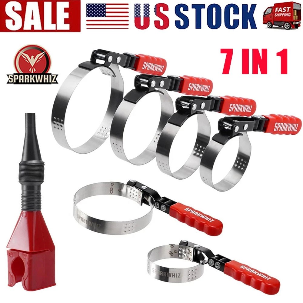 6 Sizes Oil Filter Wrench Set + 1PC Funnel Oil Filter Removal Tool 2-1/6″ 5-1/4″