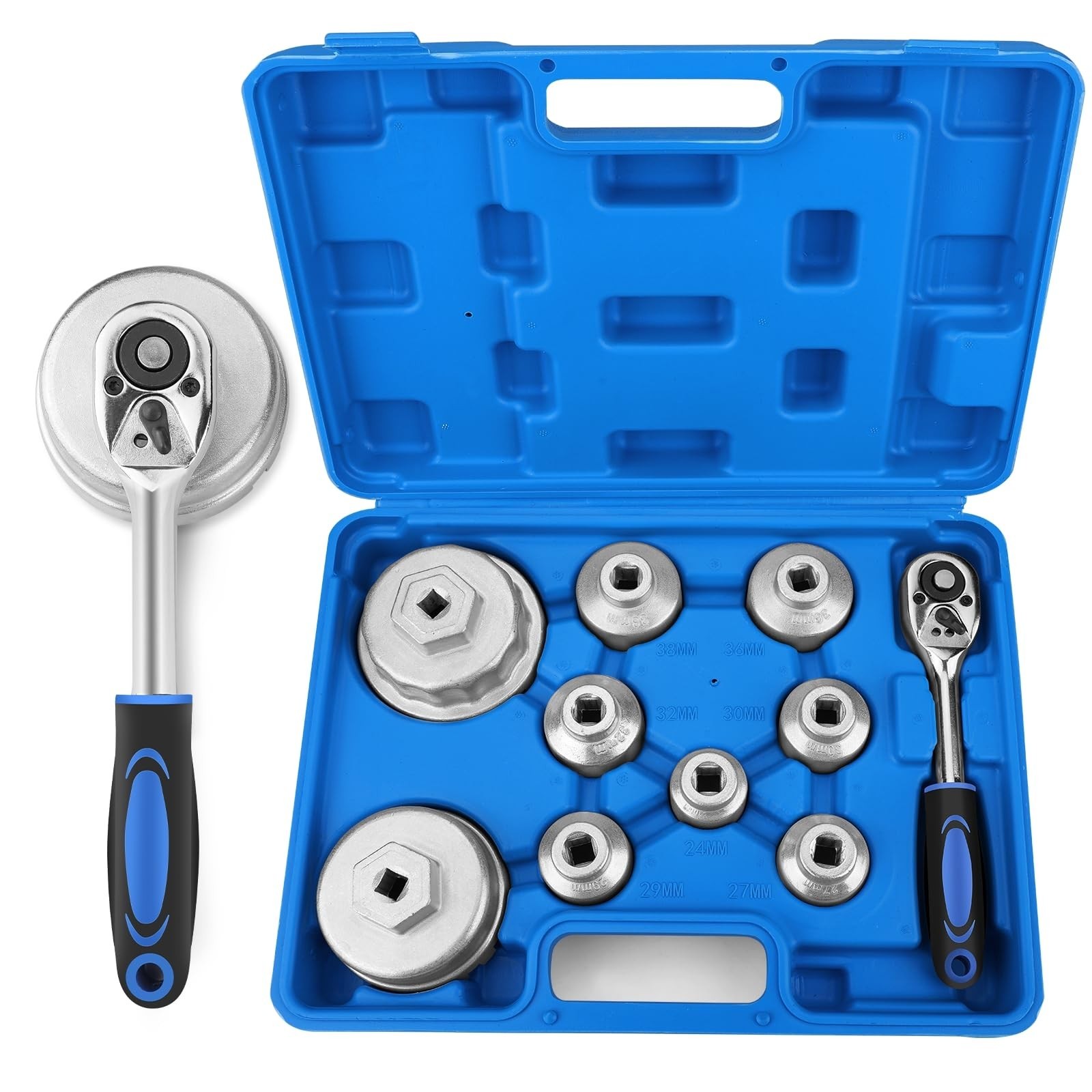 10pcs Oil Filter Wrench Socket Set, 24-64mm, Compatible with Toyota VW BMW Ford