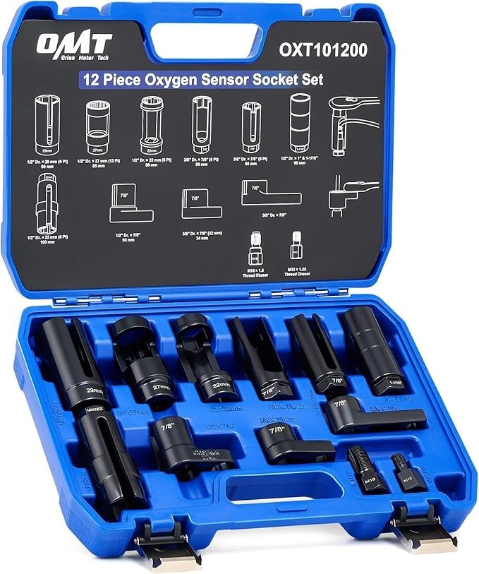 Oxygen Sensor Socket Set 12 Piece 22mm 27mm 29mm 7/8 1-1/16 Inch O2 Removal Tool