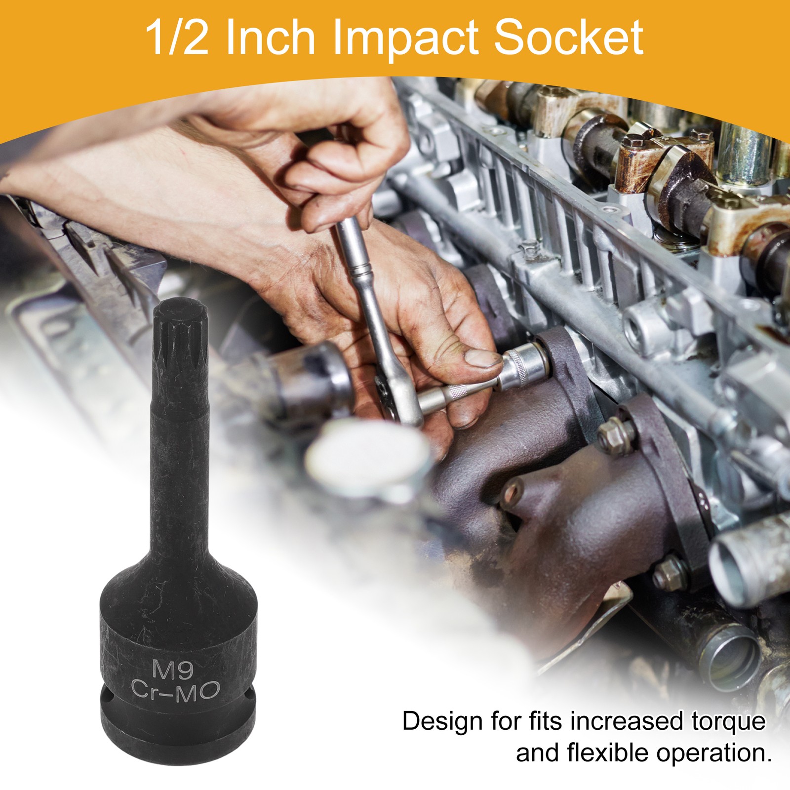 Universal 1/2 Inch Drive Impact Socket 8.5mm 12 Point CR-MO Black 1 Pc