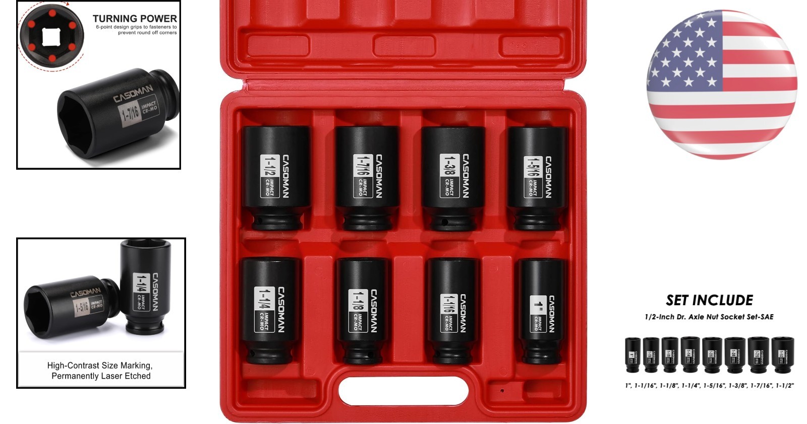 Versatile 1/2-Inch Drive Axle Nut Impact Socket Set – 8 Pieces (1