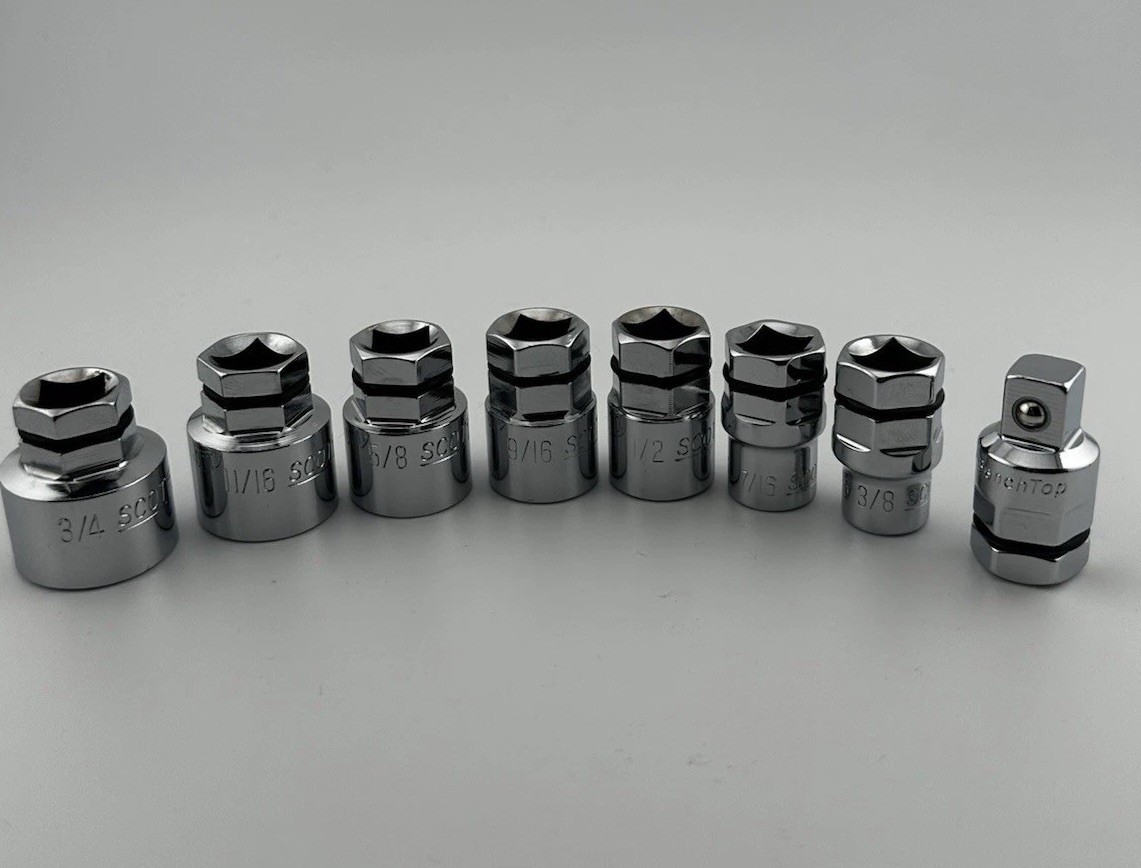 9 Piece 3/8 Inch Drive Nano Low Profile SAE Socket Set. Includes Ratchet.Chrome