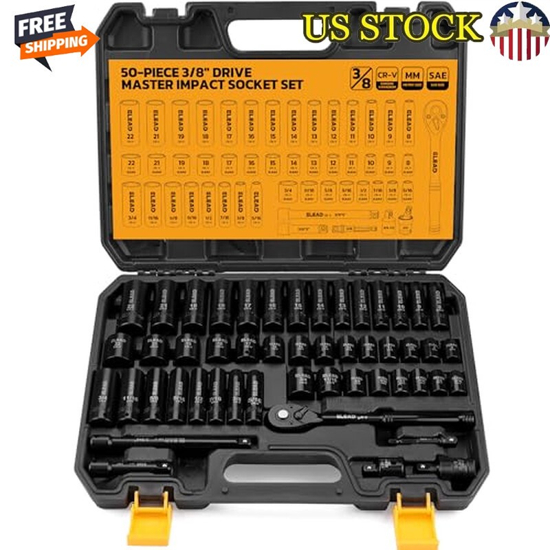 Impact Socket Set 50PCS 3/8″ Drive Shallow & Deep Metric and Standard